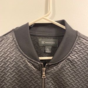 INC Jacket Black L Basket-Weave Zip Flight/Bomber